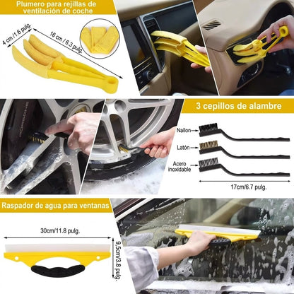 Kit de Limpìeza para Coche 20 Piezas - Cepillos para Taladro, Bolsa de Transporte y Accesorios Profesionales